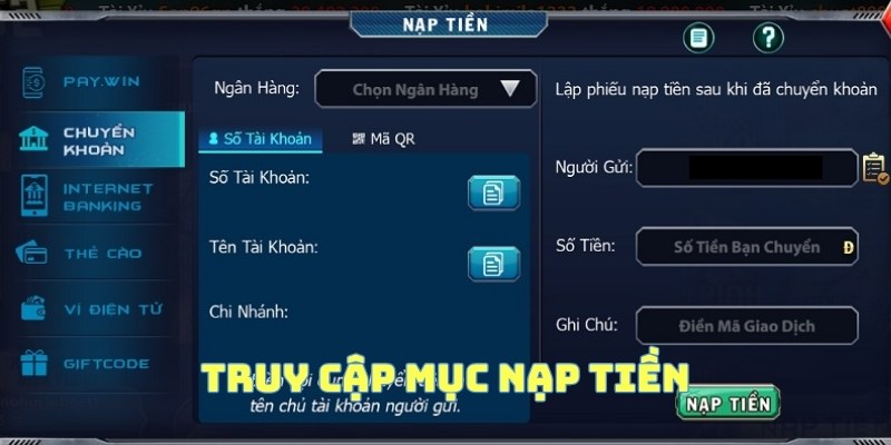 Truy cập mục nạp tiền tại giao diện trang chủ 88CLB